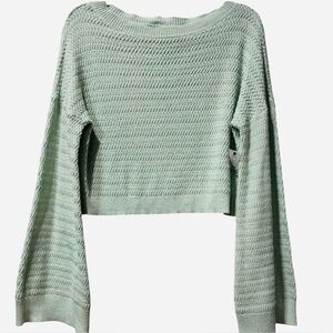 Rare Alice + Olivia Sample Knit Cropped Off Shoulder Sweater Medium Bell Sleeves